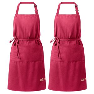 Viedouce 2 Pack Tabliers de Cuisine,Coton Tablier avec Poches pour Homme Femme,Réglable Tabliers pour Barbecue Jardin,Café,Tablier Pour Chef,Boulanger,Serveurs,Serveuse