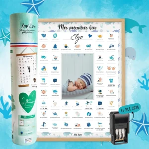 Coffret Cadre Beige “Mes Premières Fois” à tamponner – Thème Baleine
