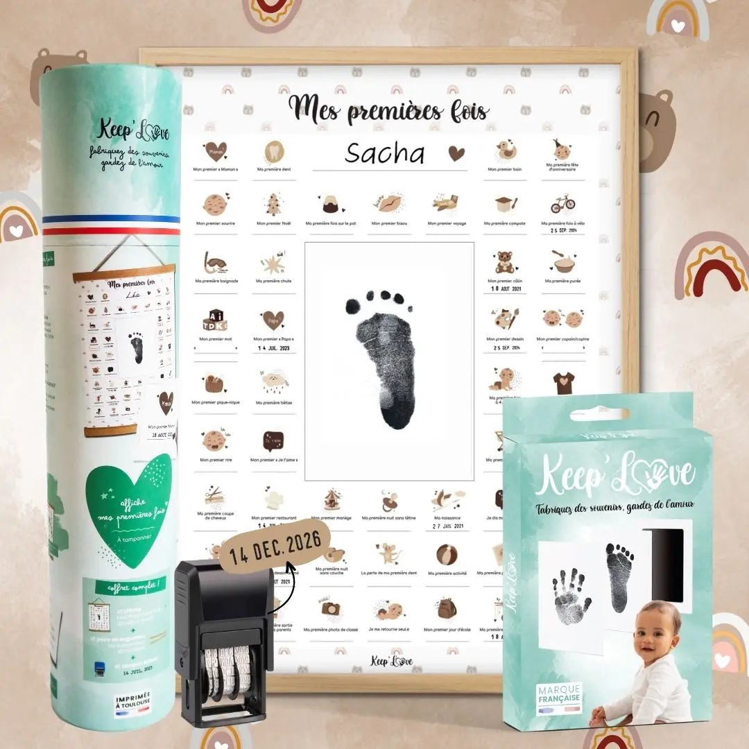 Coffret Cadre Beige “Mes Premières Fois” à tamponner – Thème Ourson – Image 2