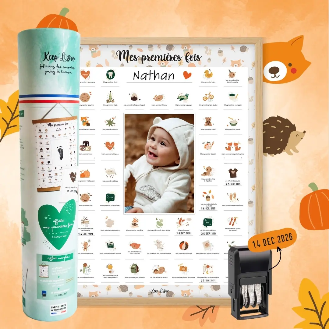 Coffret Cadre Beige “Mes Premières Fois” à tamponner – Thème Renard