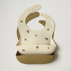 Konges Slojd - Ensemble 2 Bavoirs Silicone - Citron et Amande||Konges Slojd - 2 Pack Baby Bib Silicone - Lemon and Almond