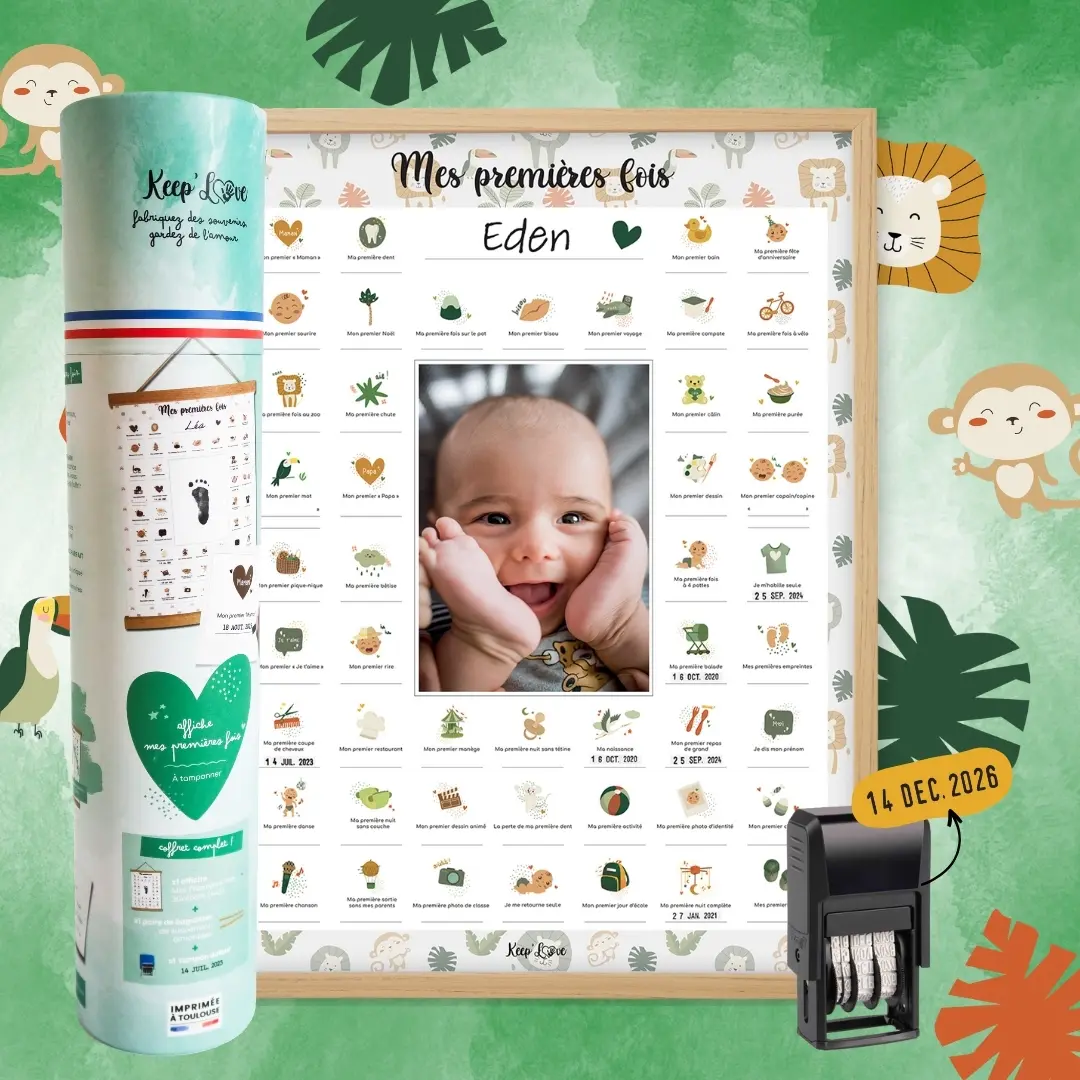 Coffret Cadre Beige “Mes Premières Fois” à tamponner – Thème Lion