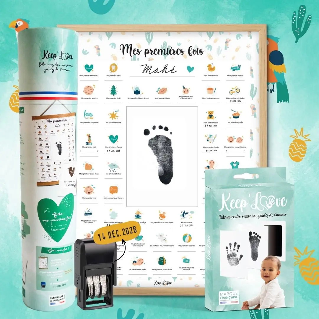 Coffret Cadre Beige “Mes Premières Fois” à tamponner – Thème Perroquet – Image 2