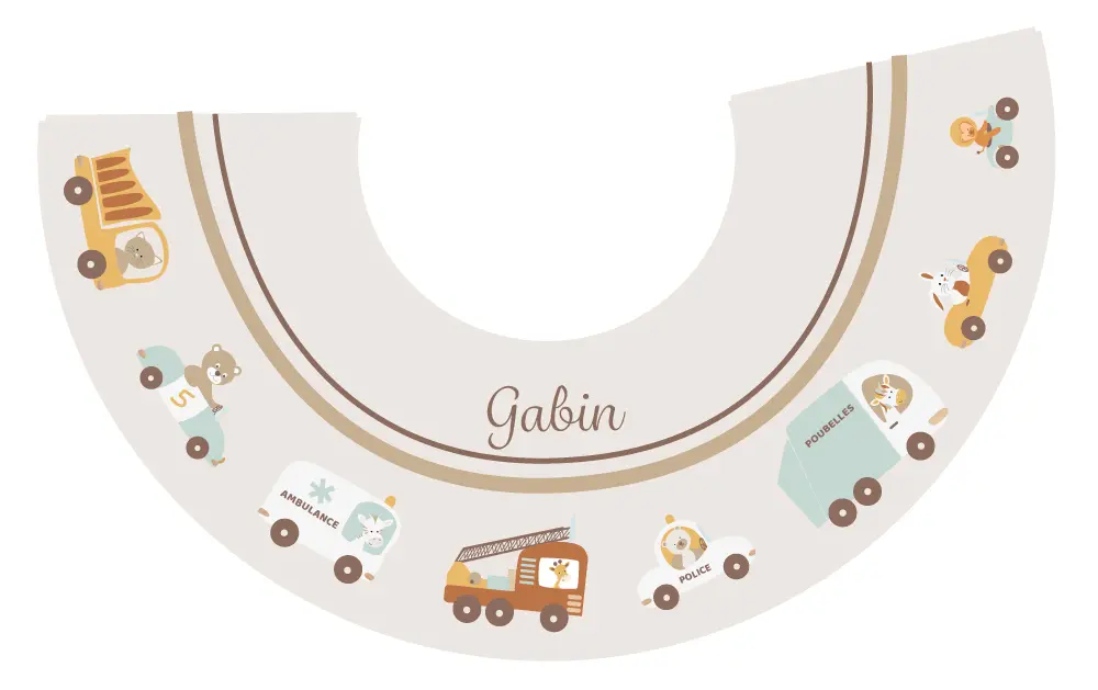 Abat-jour prénom pour bébé avec voitures, camions et moto – Image 3