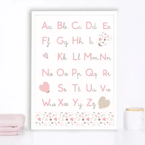 Affiche abécédaire romantique personnalisée – Alphabet décoratif et éducatif
