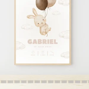 Affiche naissance personnalisée - Lapin beige