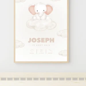 Affiche naissance personnalisée - Éléphant