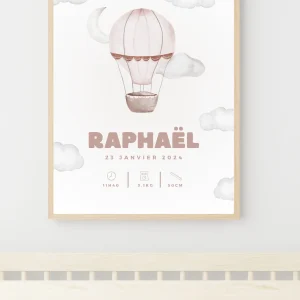 Affiche naissance personnalisée - Montgolfière