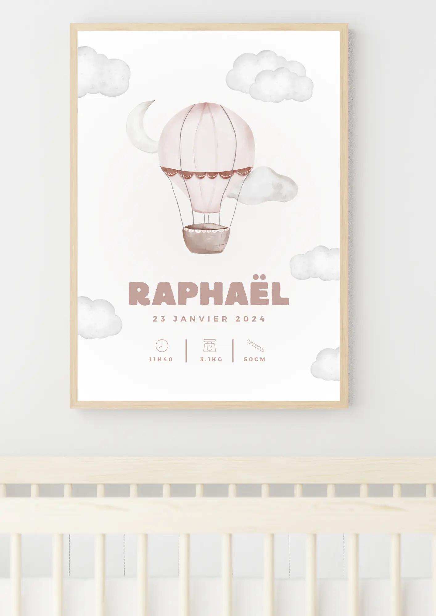 Affiche naissance personnalisée - Montgolfière