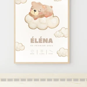 Affiche naissance personnalisée - Ourson