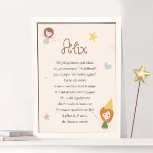 Affiche origine et caractère prénom sur le thème des fées