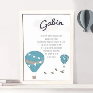 Affiche montgolfière inédite autour du prénom de votre bébé