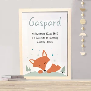 Affiche naissance personnalisée avec Rod le petit renard