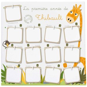 Tableau souvenir 12 mois bébé – Thème Girafe Safari personnalisé
