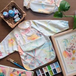 Micasso & Co. - Bavoir à Manches Longues -Soleil fleuri collaboration with Lysa Jordan || Micasso & Co. - Long Sleeved Bib - Soleil fleuri collaboration with Lysa Jordan