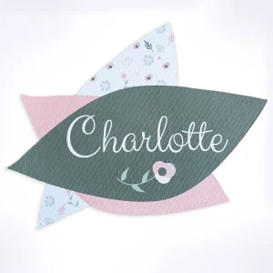 Plaque de porte bohème personnalisée – Prénom en fleurs