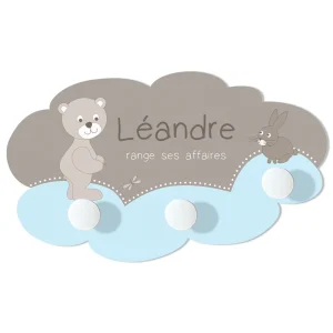 Grand portemanteau en forme de nuage avec ourson et lapin