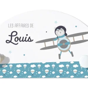 Portemanteau prénom 2 patères de l'ourson aviateur