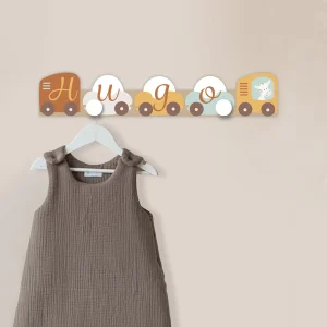 Petit portemanteau voitures et camions avec prénom court