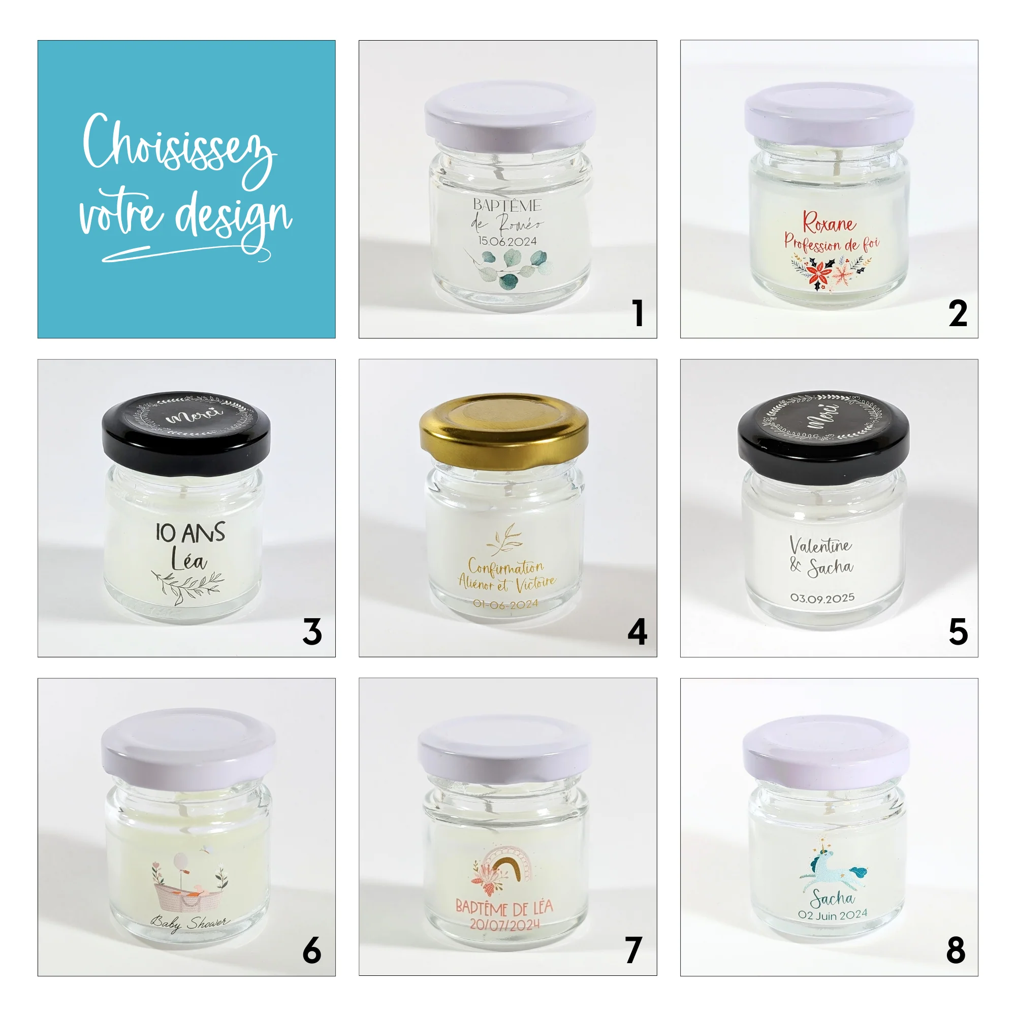 Petite bougie personnalisée Eucalyptus | Cadeaux invités mariage, baptême, communion – Image 6