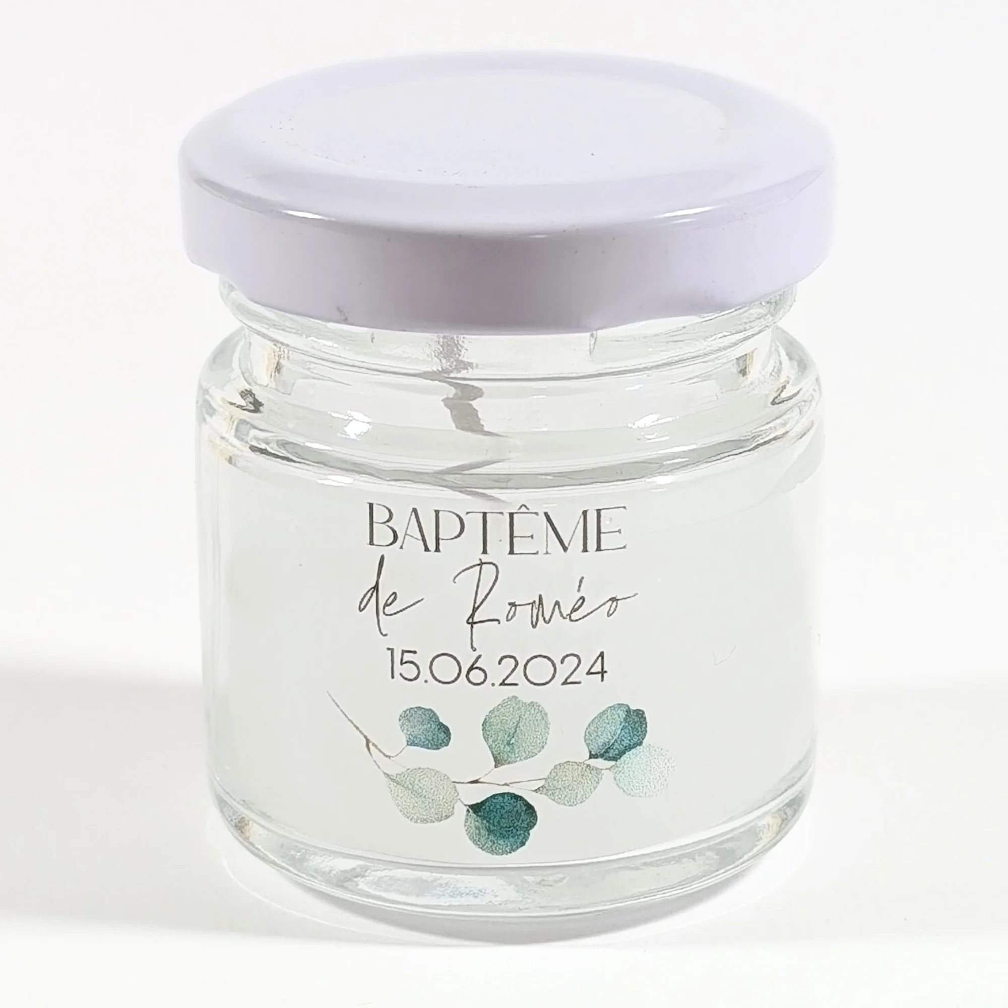 Petite bougie personnalisée Eucalyptus | Cadeaux invités mariage, baptême, communion – Image 2