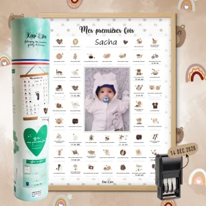 Coffret Cadre Beige “Mes Premières Fois” à tamponner – Thème Ourson