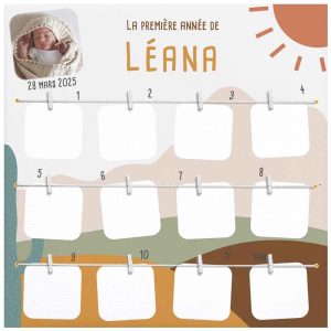 Cadre photo personnalisé de la première année de bébé – Thème Lama