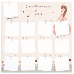 Cadre photo première année personnalisé – Thème Princesse (collection Rêves enchantés)