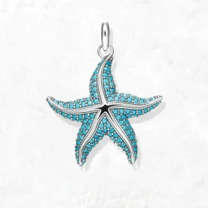 Charm Pendentif Argent Etoile de mer Bleu