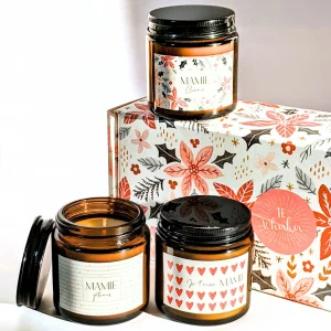 Coffret cadeau mamie | 3 bougies parfumées Mamie chérie - Mamie gâteaux - Je t'aime mamie