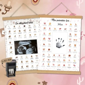 Coffret Cadeau Femme Enceinte – Affiches Duo Grossesse & Bébé (Flamant Rose)