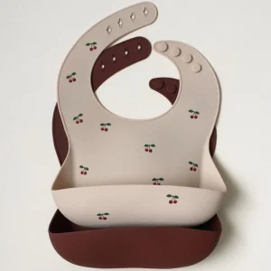 Konges Slojd - Ensemble 2 Bavoirs Silicone - Cerise et Mocca||Konges Slojd - 2 Pack Baby Bib Silicone - Cherry and Mocca