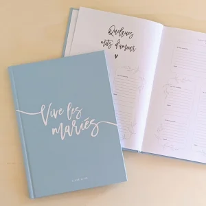 Livre d'or mariage bleu pré-rempli - 68 pages - couverture rigide | Vive les mariés