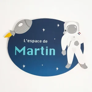 Plaque de porte prénom sur le thème de l'espace