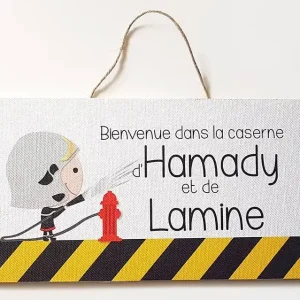 Plaque de porte bienvenue dans ma caserne de pompier