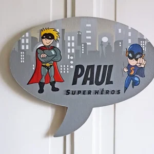 Plaque prénom personnalisée Thème Super‑héros – Cadeau original enfant