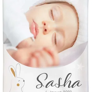 Carnet de santé photo bébé lapin et étoiles grises