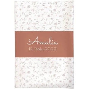 Protège carnet de santé ramage de fleurs terracotta