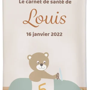 Protège carnet de santé ourson – Bébé garçon personnalisé