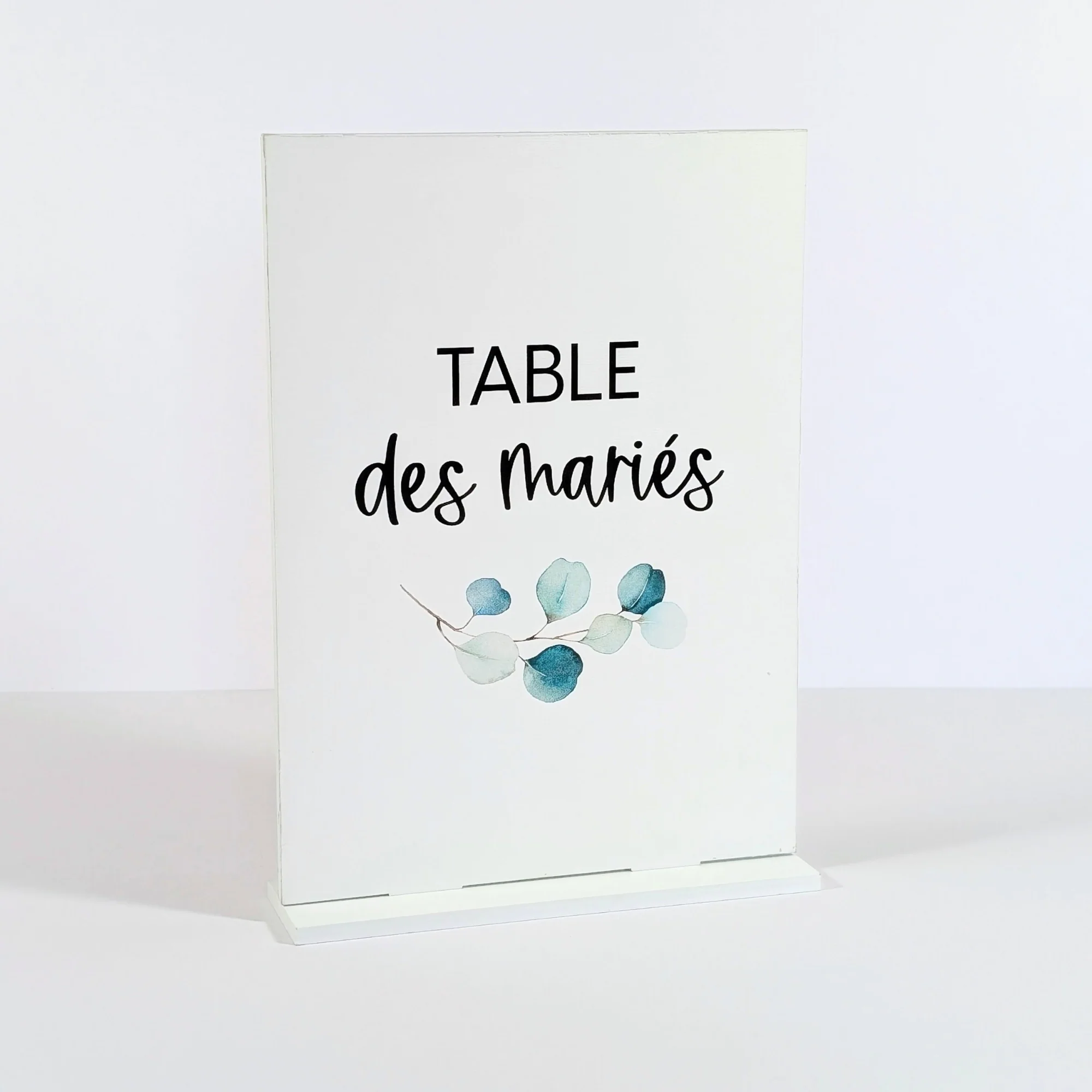 Nom de table personnalisé, en bois blanc + socle | Support signalétique de table A5 avec socle