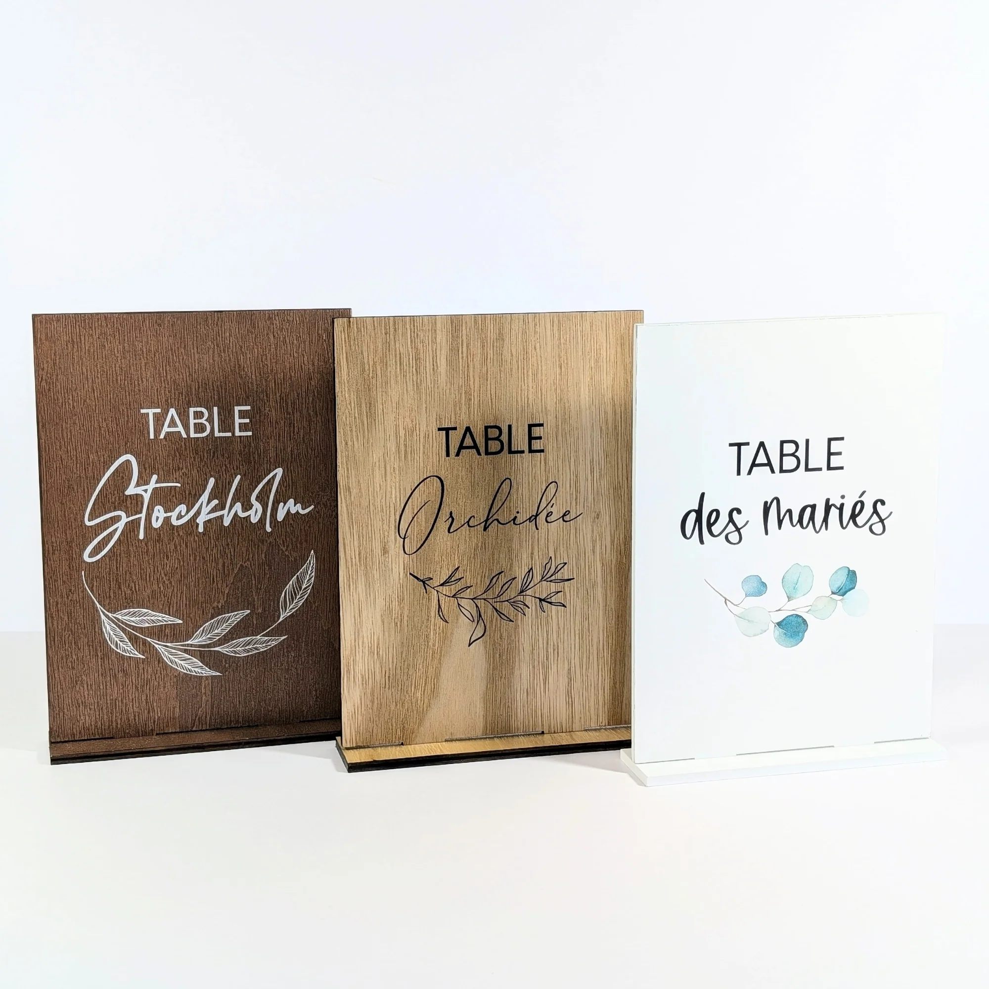 Nom de table personnalisé, en bois blanc + socle | Support signalétique de table A5 avec socle – Image 3
