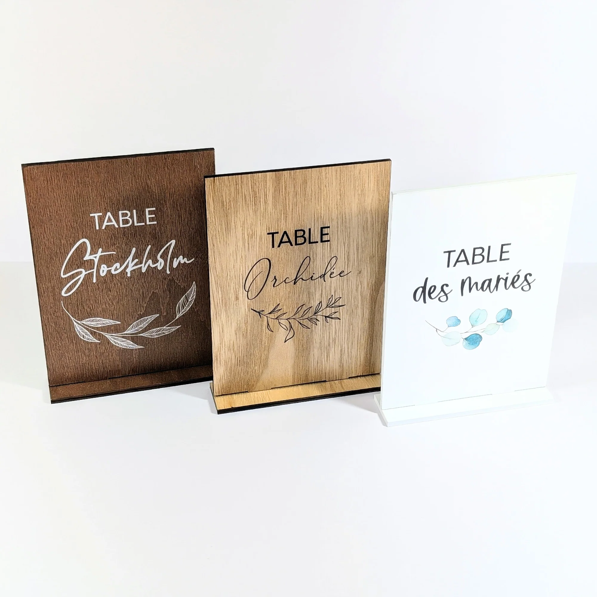 Nom de table personnalisé, en bois blanc + socle | Support signalétique de table A5 avec socle – Image 2