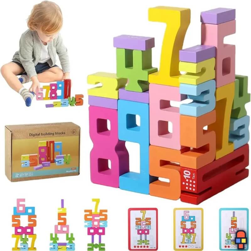 Jeu de construction en bois | Chiffres en Équilibre