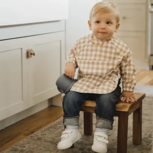 Micasso & Co. - Bavoir à Manches Longues - Vichy Caramel||Micasso & Co. - Long Sleeved Bib - Vichy Caramel