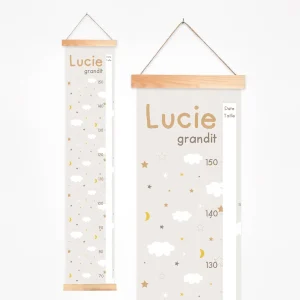 Toise bébé personnalisée nuages et étoiles