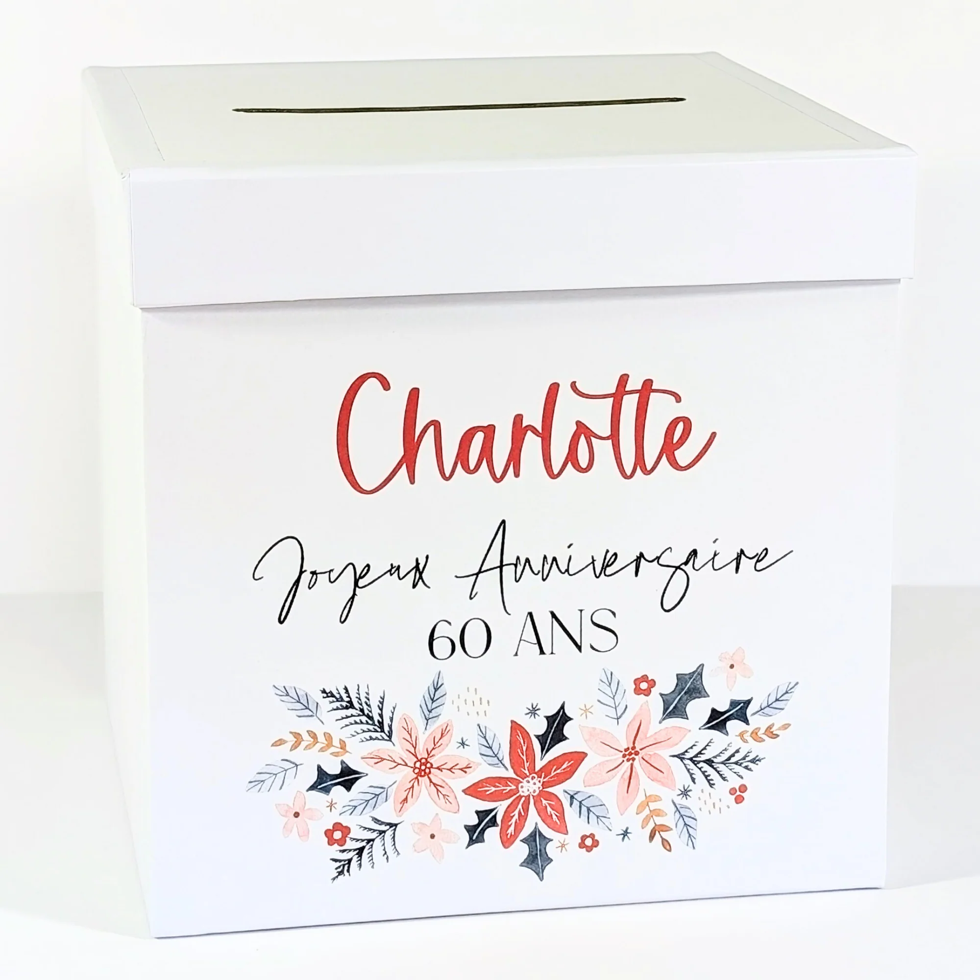 Urne en carton personnalisée - Couronne de fleurs | Urne mariage, baptême, communion, anniversaire, départ à la retraite